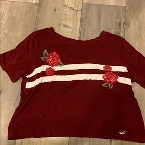 Hollister red rose white stripe shirt